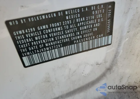 2013 Volkswagen Jetta Tdi из США, поврежденный, VIN 3VWLL7AJ6DM377291